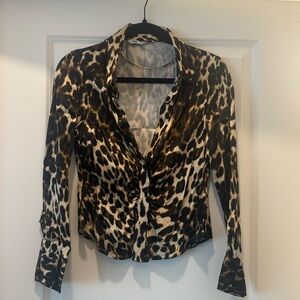 Zara silky leopard button up blouse